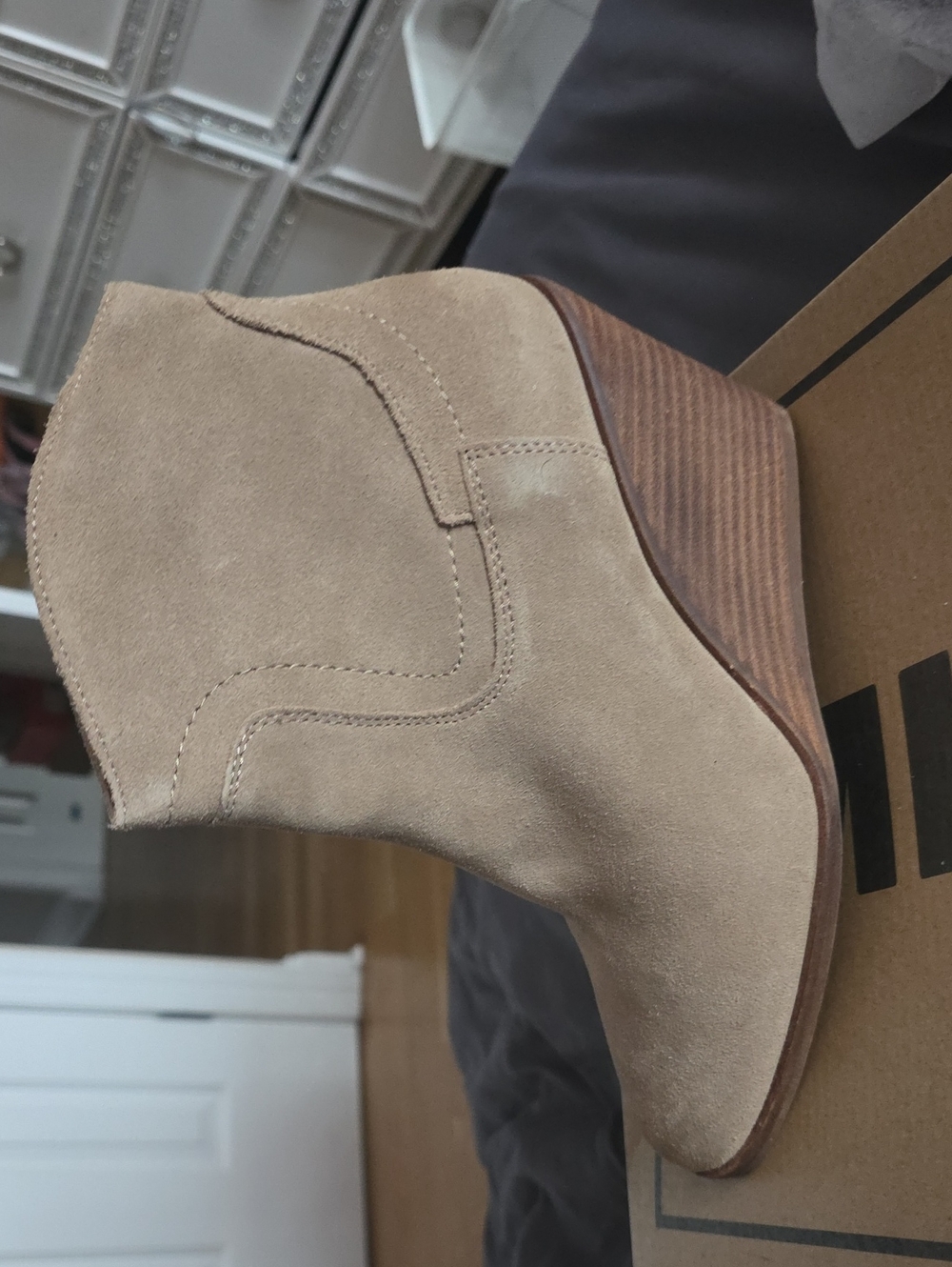 Lucky Brand Beige Suede Western Ankle Boot for Women Size 8